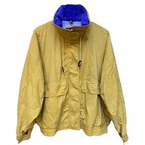 Vintage Eddie Bauer Yellow Raincoat with Blue Lined Collar